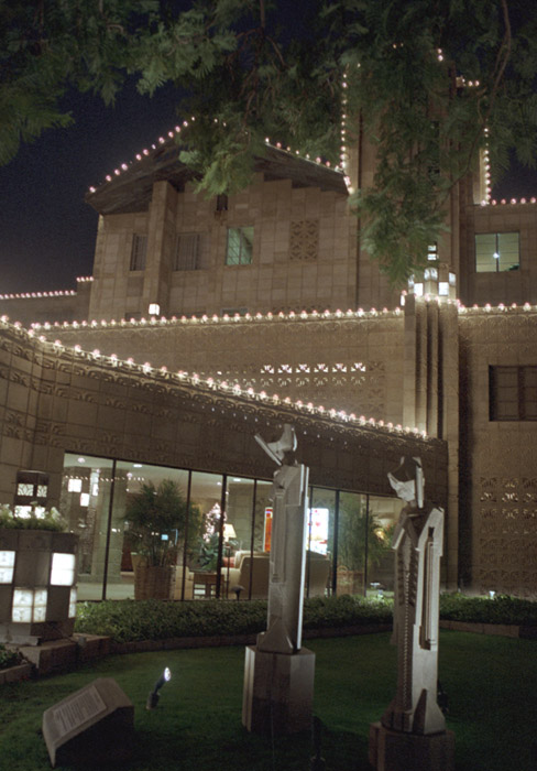 Nighttime photographs of Arizona Biltmore Hotel in Phoenix.