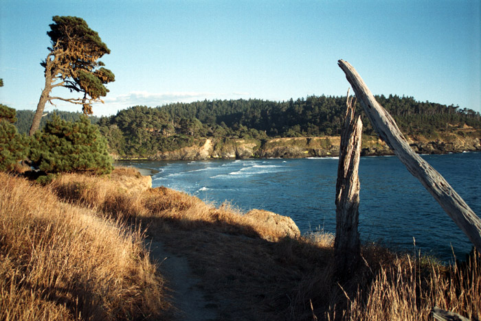 Photographs of the village of Mendocino, California.