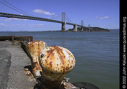 Photographs of Red's Java House and the Bay Bridge from the San Francisco waterfront.