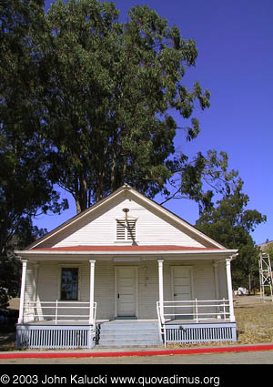 Barracks and other military buildings around Fort Baker's main parade grounds.