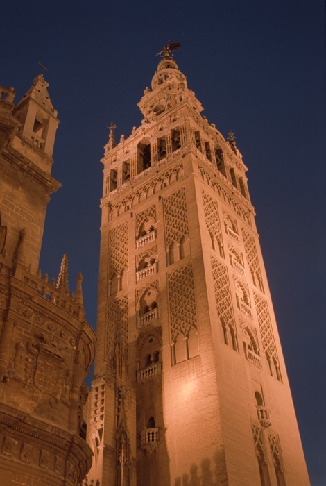 Photos of Sevilla's massive gothic cathedral, and adjoining tower, La Giralda.