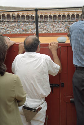 Backstage at a bullfight in Sevilla, Spain. What happens to the bull after the fight?