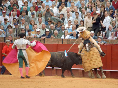 A bullfight in Sevilla, Spain.