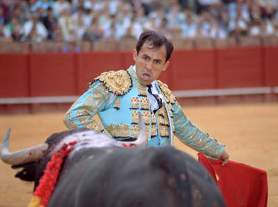 A bullfight in Sevilla, Spain.