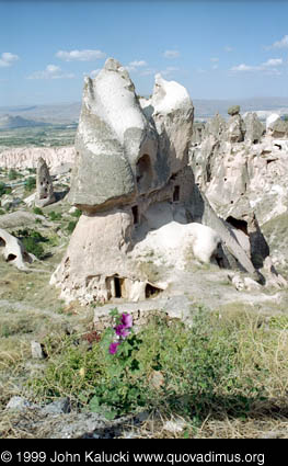 Photographs of Cappadocia, including cave dwellings, cave cities, the village of Cavusin, and the Derrent Valley.