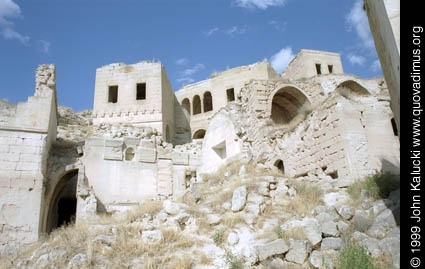 Photographs of Cappadocia, including cave dwellings, cave cities, the village of Cavusin, and the Derrent Valley.