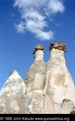 Photographs of Cappadocia, including cave dwellings, cave cities, the village of Cavusin, and the Derrent Valley.