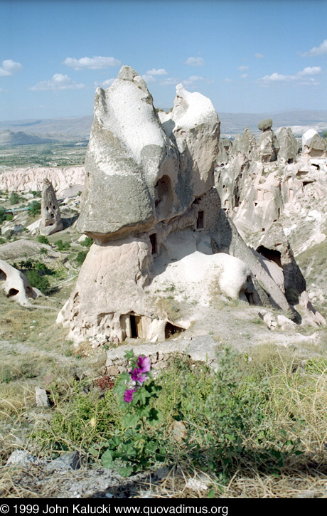 Photographs of Cappadocia, including cave dwellings, cave cities, the village of Cavusin, and the Derrent Valley.