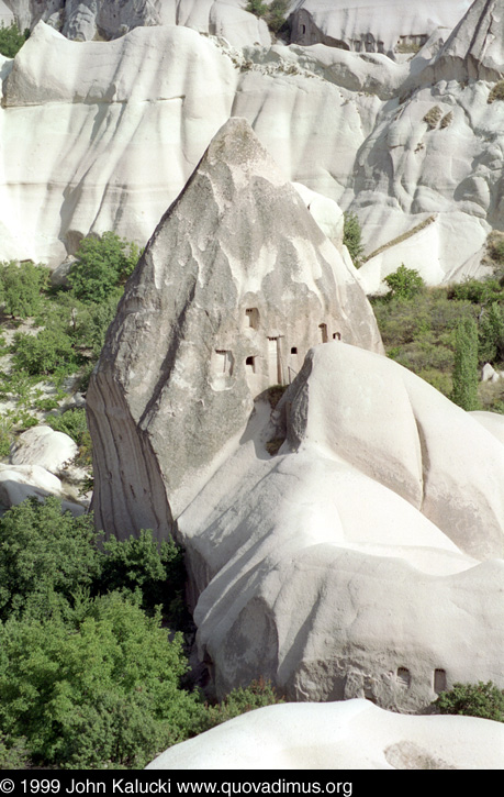 Photographs of Cappadocia, including cave dwellings, cave cities, the village of Cavusin, and the Derrent Valley.