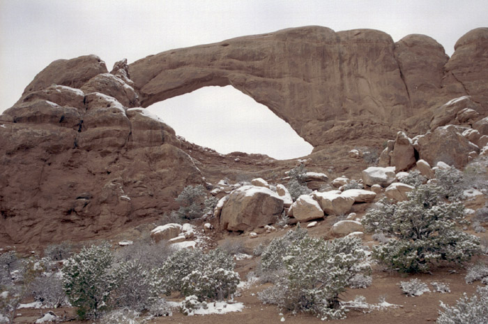 Winter photographs of the Windows area, Arches National Park, Utah.