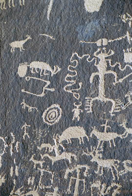 Photographs of petroglyphs around Canyonlands National Park, Utah. Images from both Newspaper rock and the Colorado River gorge