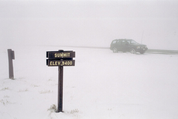 Gray photographs of a snowy drive on Utah Highway 12 through Escalante National Monument, Utah.