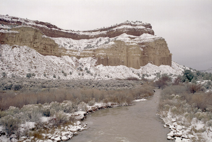 Gray photographs of a snowy drive on Utah Highway 12 through Escalante National Monument, Utah.