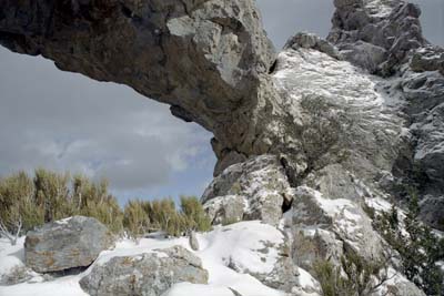 Winter photographs of the Lexington Arch in Great Basin National Park, Nevada.