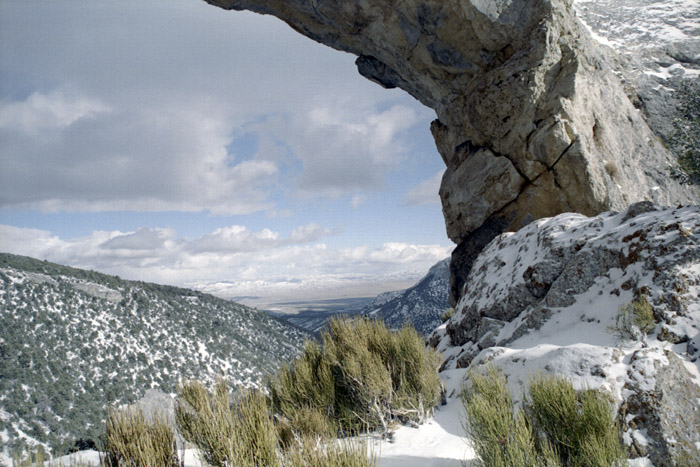 Winter photographs of the Lexington Arch in Great Basin National Park, Nevada.