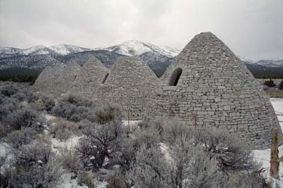 Photographs of the charcoal ovens and cemetery of the Ward Mining District, Nevada