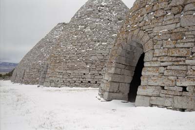 Photographs of the charcoal ovens and cemetery of the Ward Mining District, Nevada